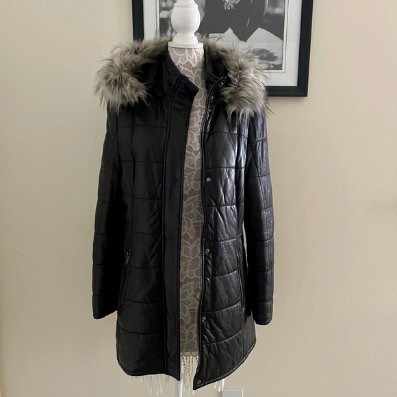 black rivet leather jacket on a warm lining size L org $599 with defect - Picture 1 of 16